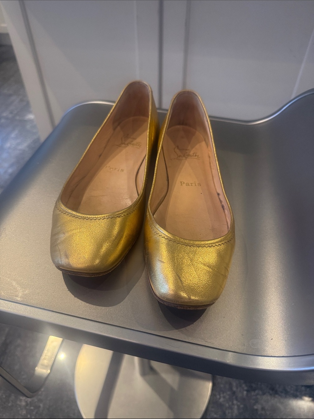 Christian Louboutin Gold and Pink Graffiti Ballet Flats - Picture 3 of 9